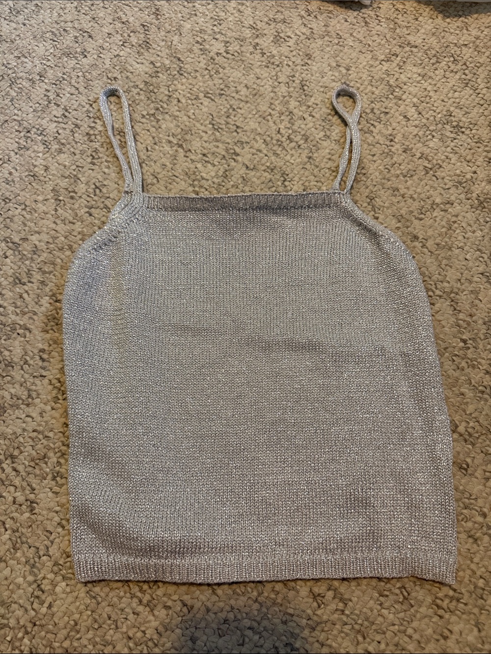 Edikted Silver Knit Square Neck Spaghetti Strap Tank